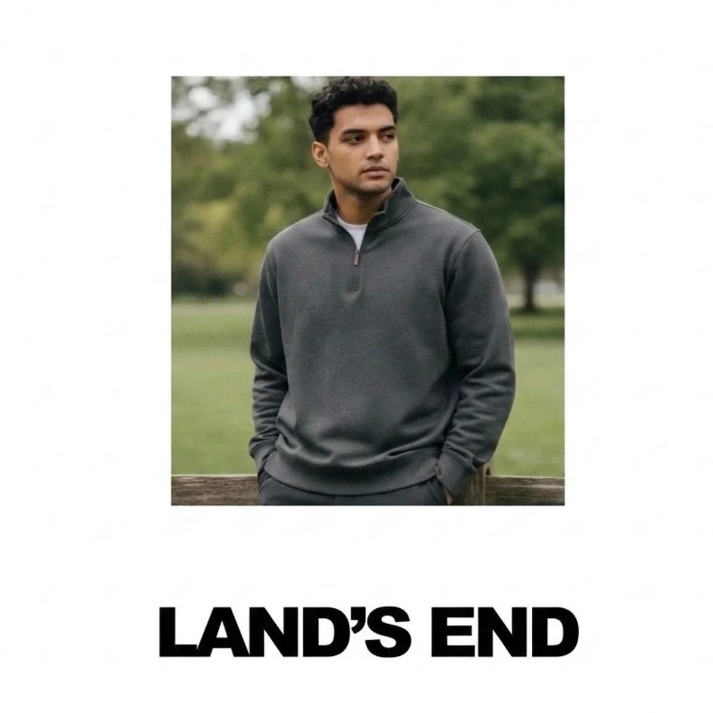 Lands End Sweater Pullover Mens 2XL Gray 1/4 Zip Knit Casual‎ Adult Long Sleeve